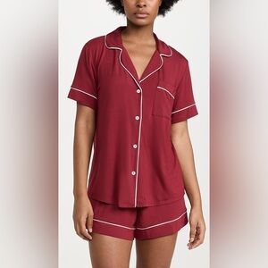 Eberjey Gisele pajama sangria top short sleeve modal shirt ivory piping pocket